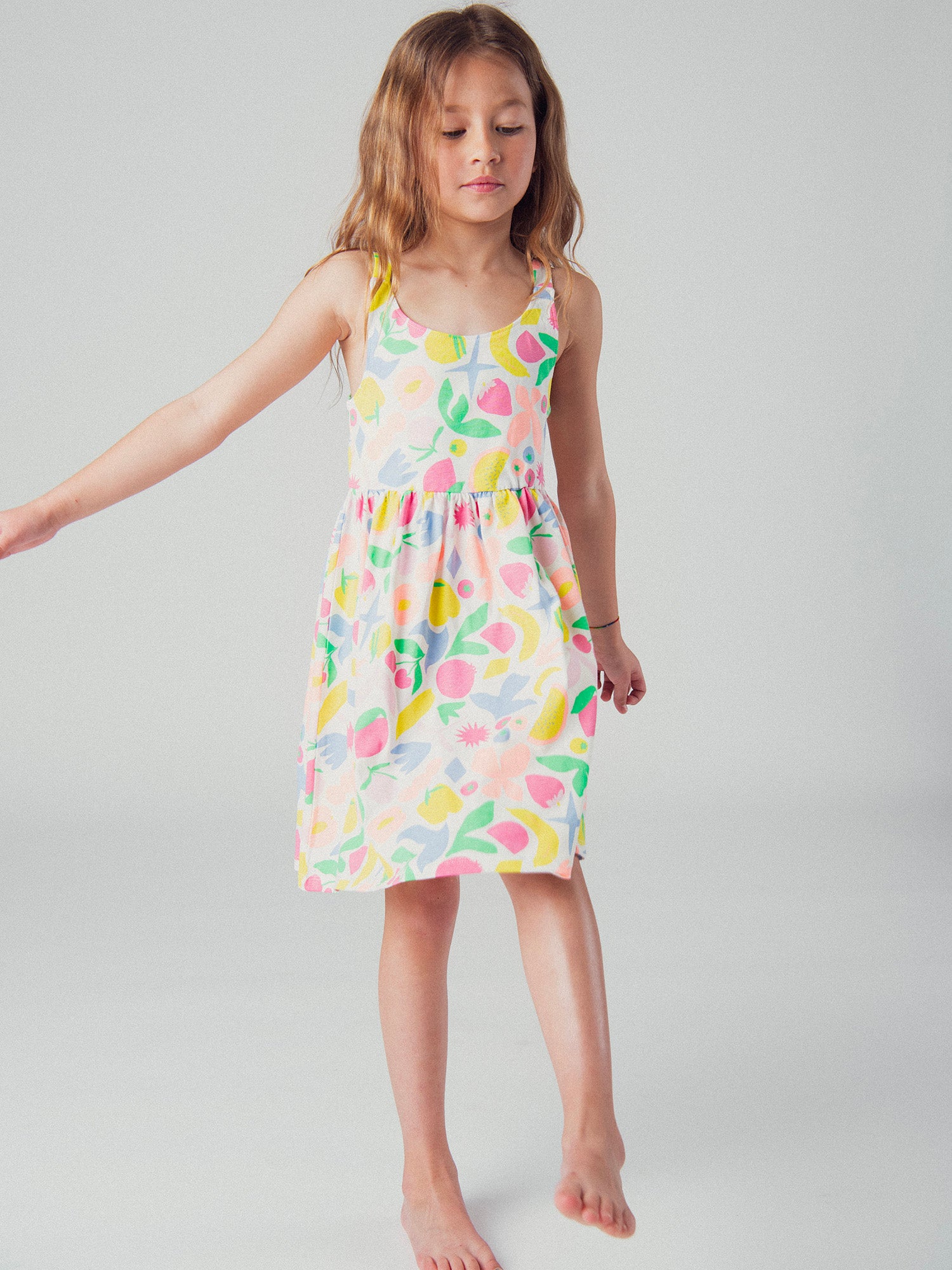 Vestito a spalline con stampa di frutta colorata per ragazza