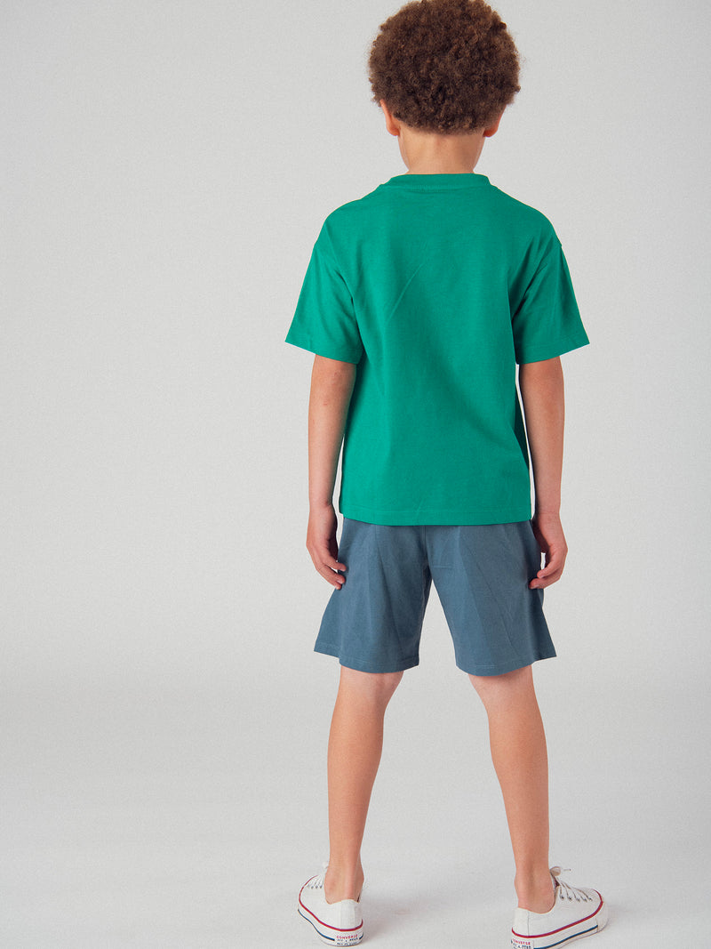 Ensemble t-shirt vert et short bleu foncé avec animation pour garçon