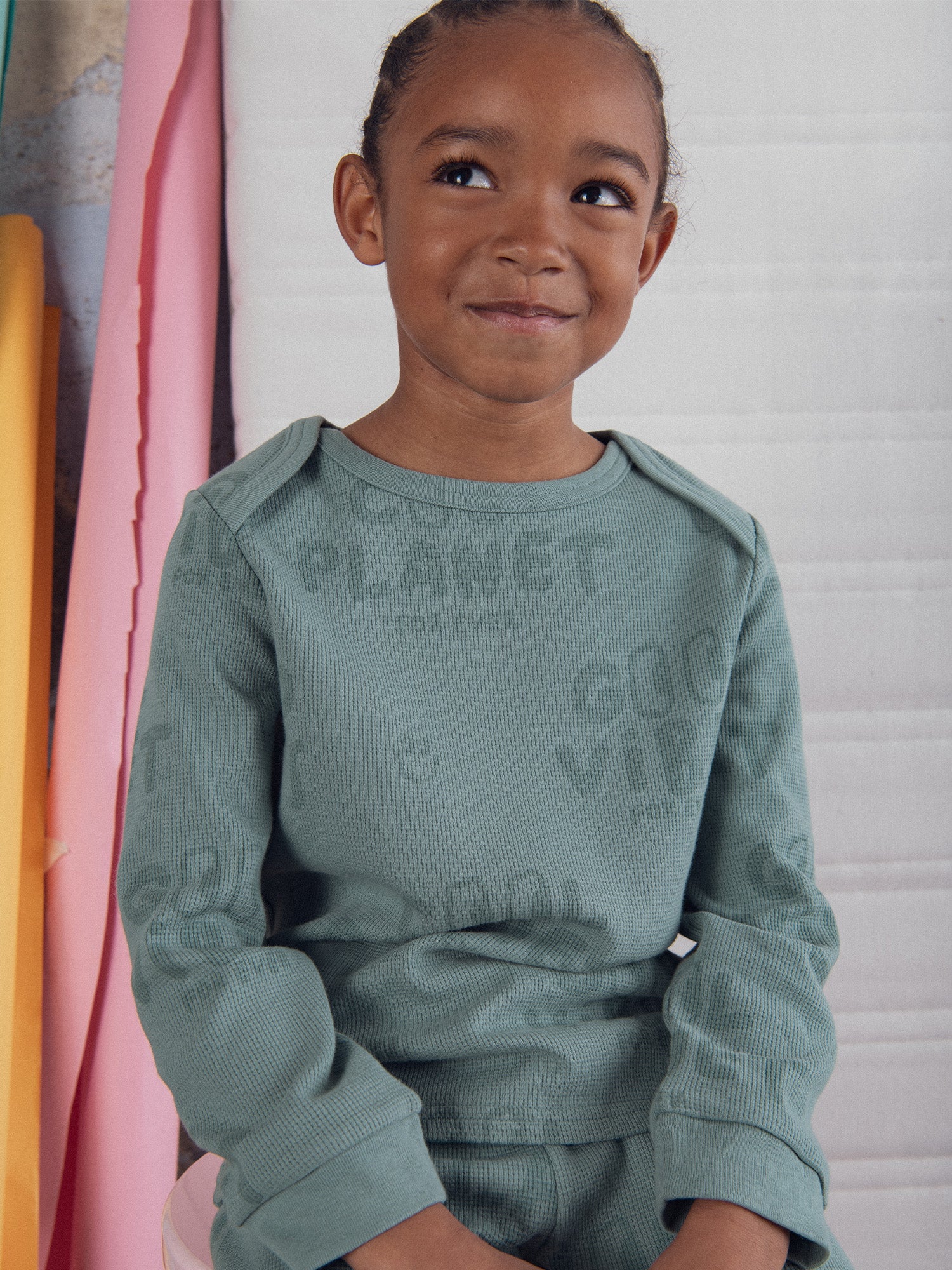 Pyjama vert "Good Vibes" en maille gaufrée pour enfant garçon