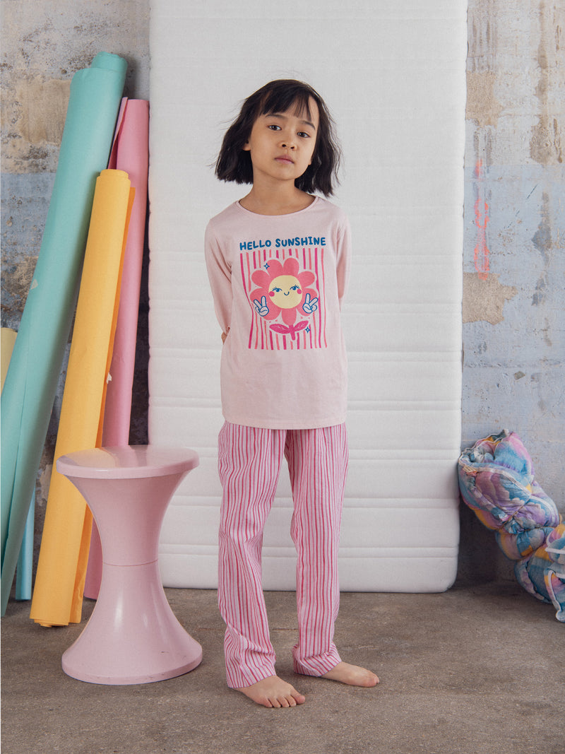 Pigiama lungo rosa "Hello Sunshine" per bambine