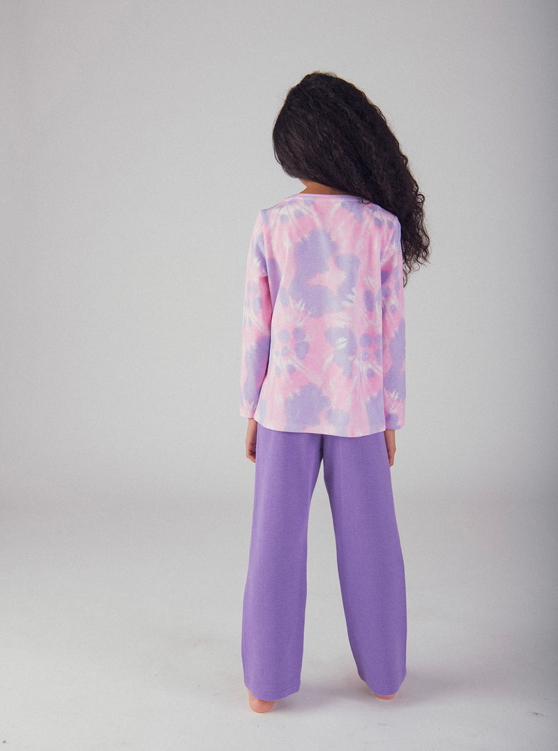 Pigiama Tie-Dye Viola con Motivo 'Pony Skateboarding Fever' per Ragazze