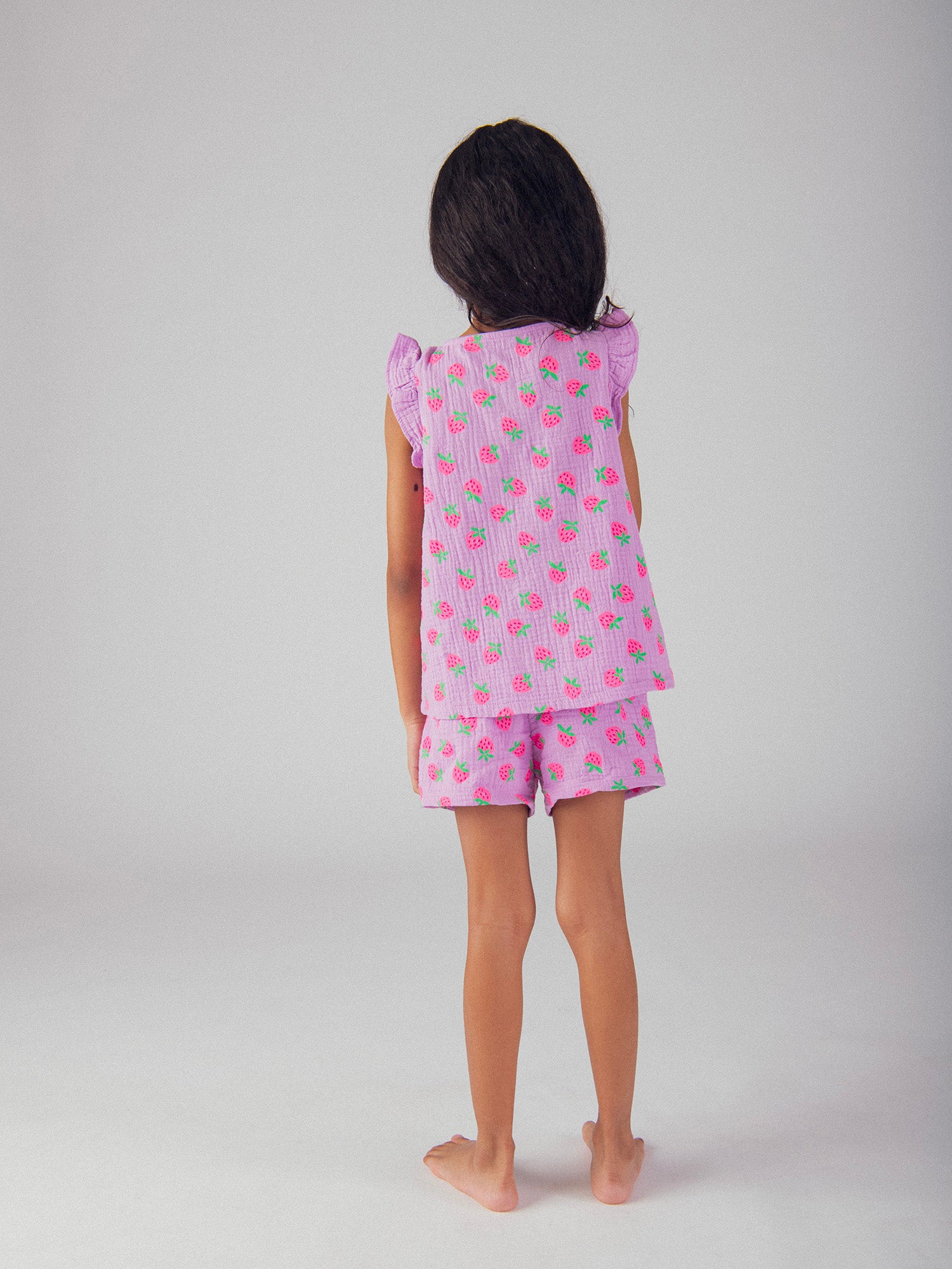 Pigiama corto viola con stampa "Fragole Gourmet" per ragazze