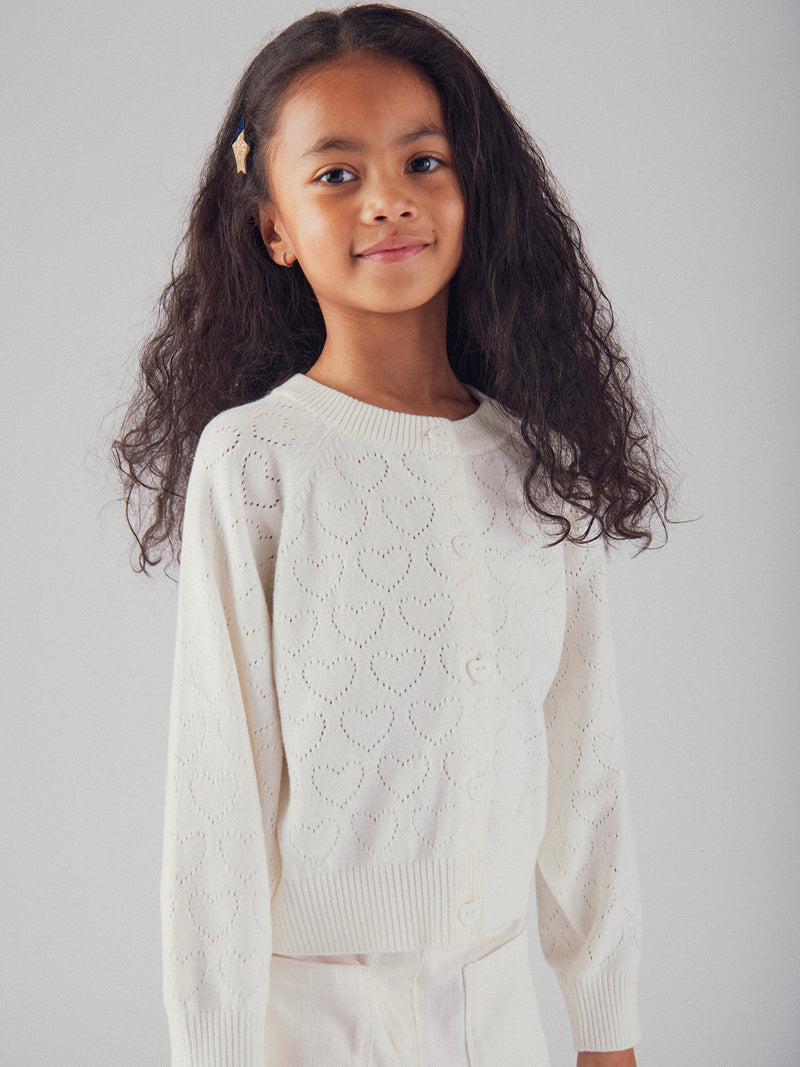 Cardigan bianco rotto con dettaglio cuore per ragazze