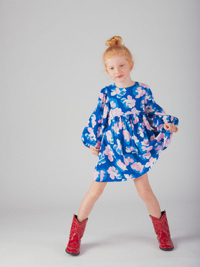 Vestito blu con stampa floreale per ragazze