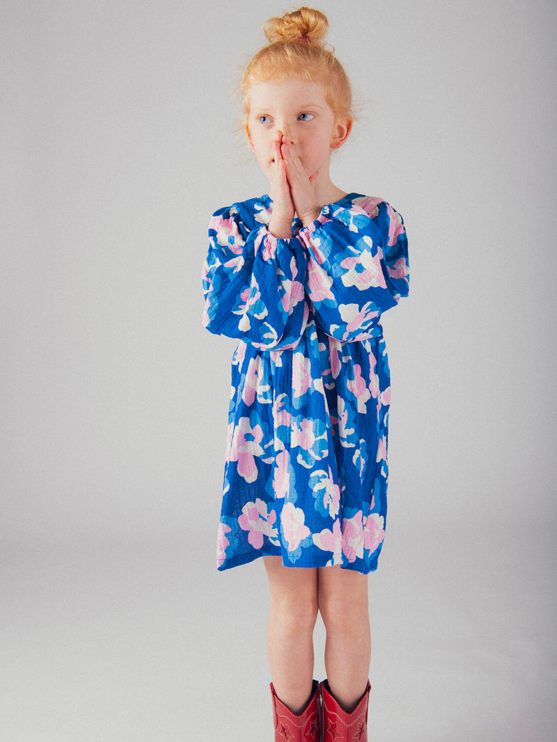 Vestito blu con stampa floreale per ragazze