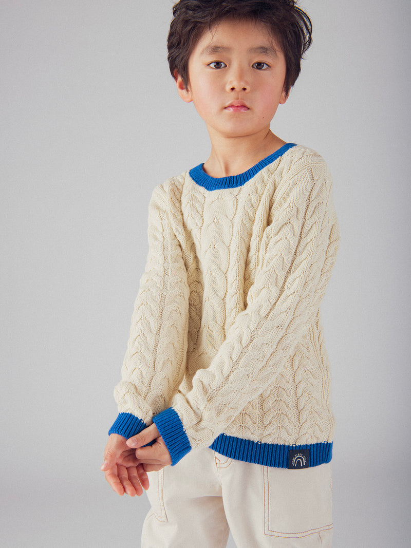 Maglione Beige con Dettagli Blu per Ragazzi