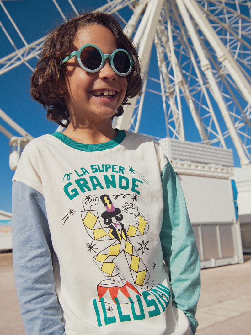 T-shirt colorblock con animazione circo per ragazzi