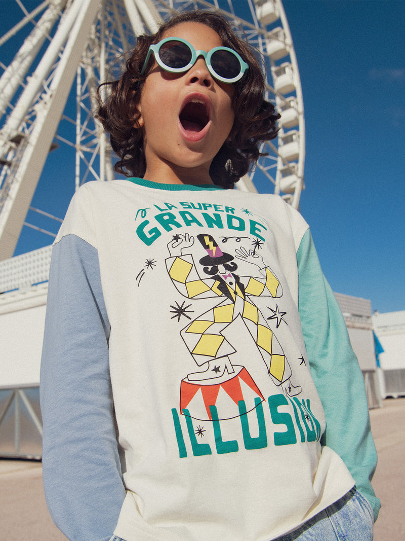 T-shirt colorblock con animazione circo per ragazzi