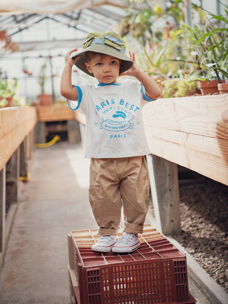 T-shirt ecrù a maniche corte con stampa "Paris Hot-Dogs" per bambini