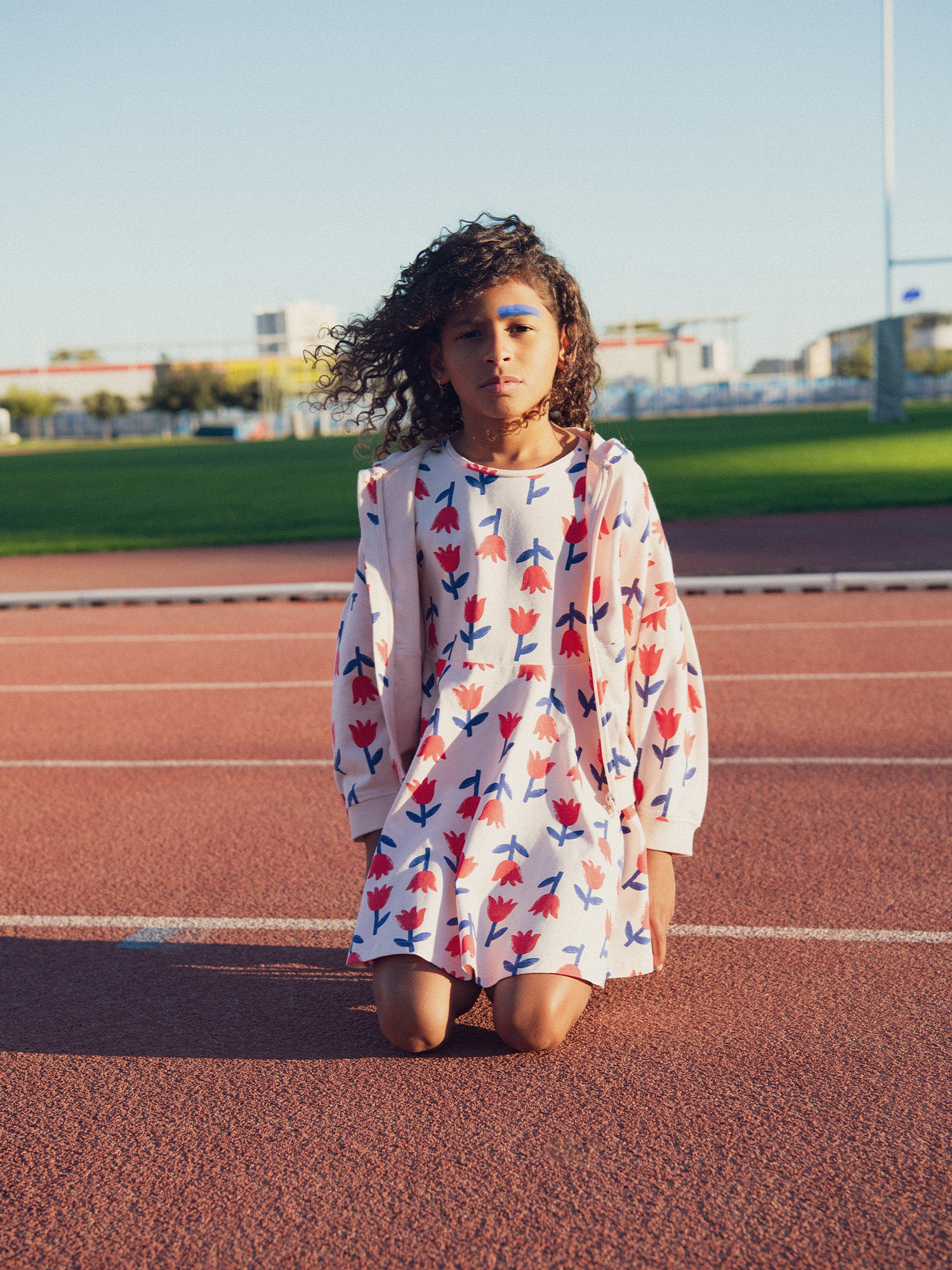 Robe patineuse manches longues imprimé fleur pour fille