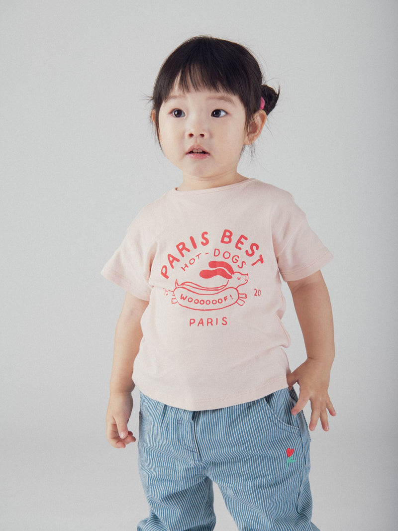 T-shirt rosa con motivo "Paris Hot-Dogs" per bebè femmina