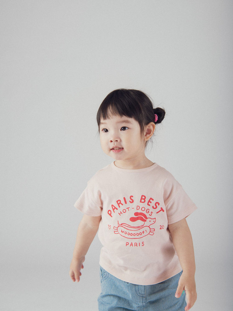 T-shirt rosa con motivo "Paris Hot-Dogs" per bebè femmina