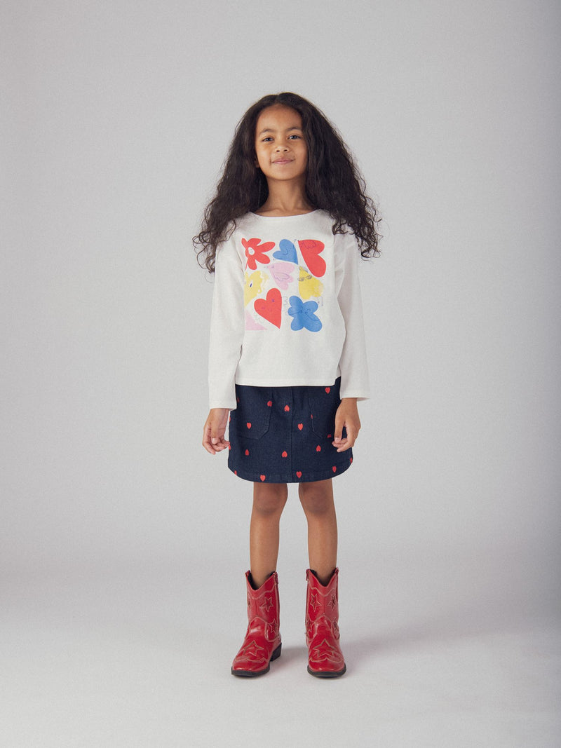 T-Shirt a Manica Lunga Ecru con Animazioni Colorate per Ragazza