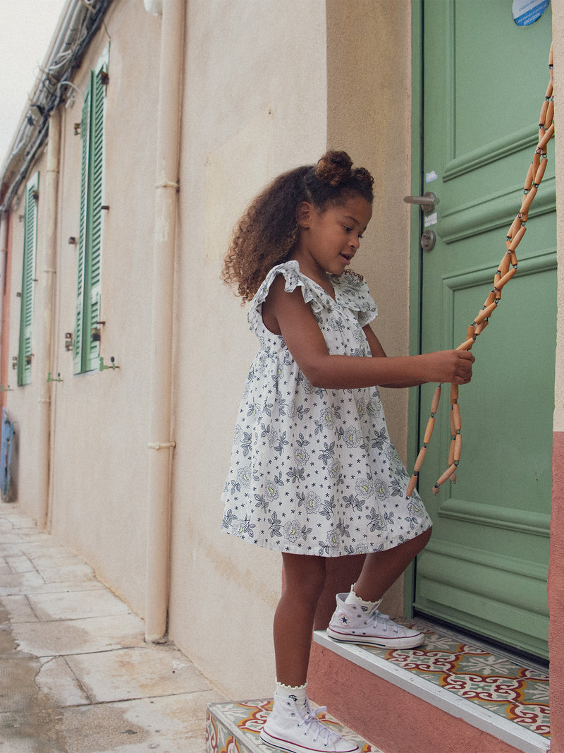 Abito écru stampato floreale per bambine