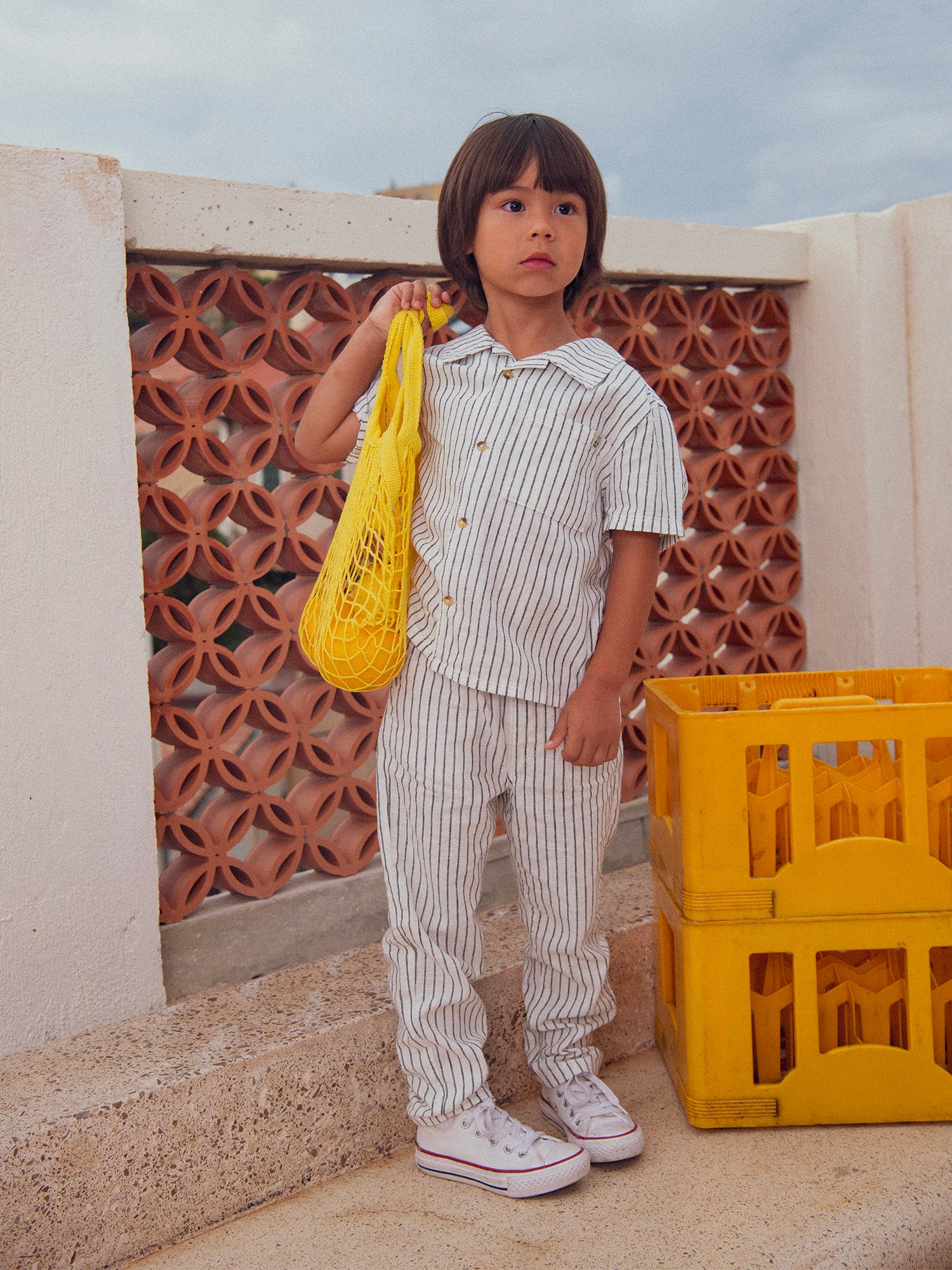 Chemise manches courtes écrue à rayures pour garçon