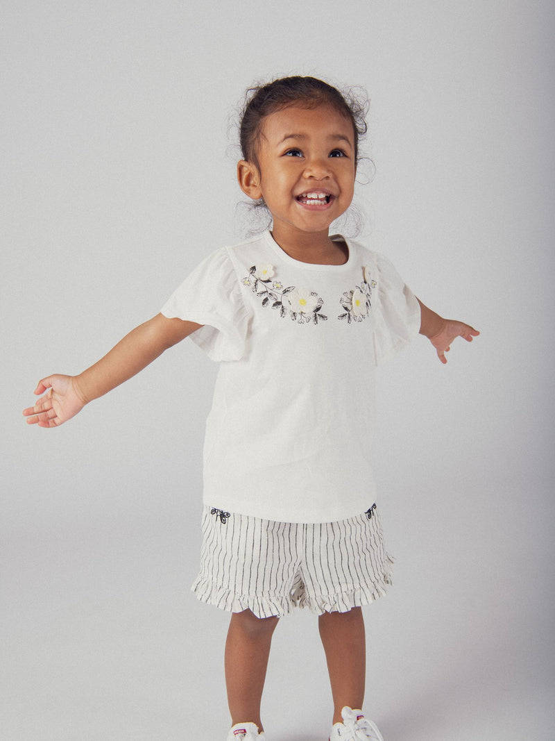 Shorts Striati in Lino e Cotone per Bambina