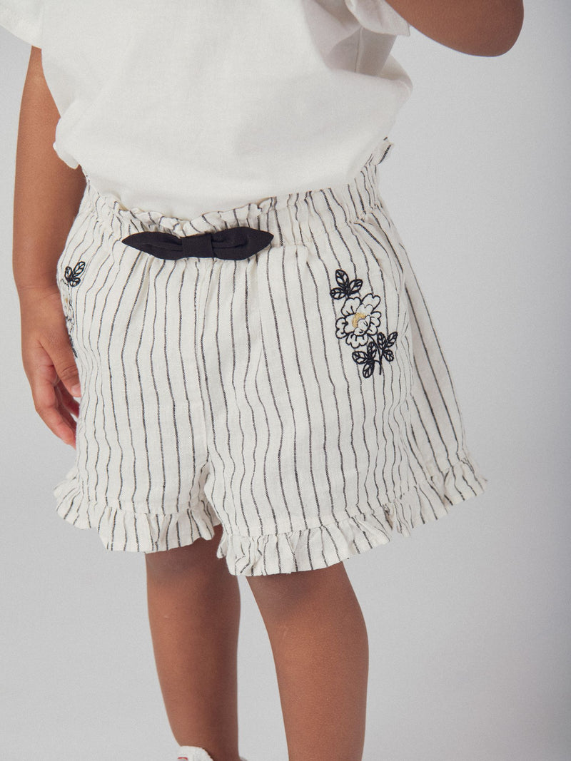Shorts Striati in Lino e Cotone per Bambina
