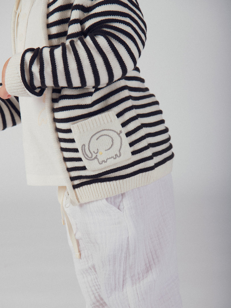 Gilet a righe con zip e ricamo di elefante per bambino