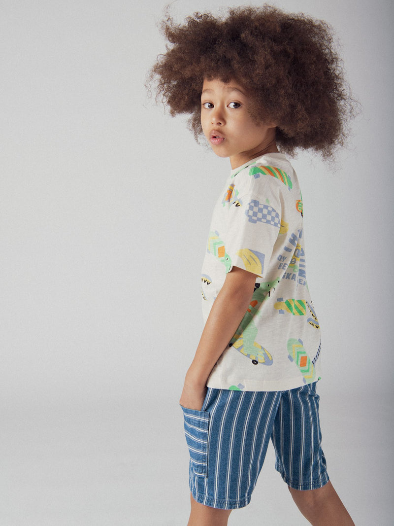 T-shirt ecru con stampa di dinosauro per ragazzi