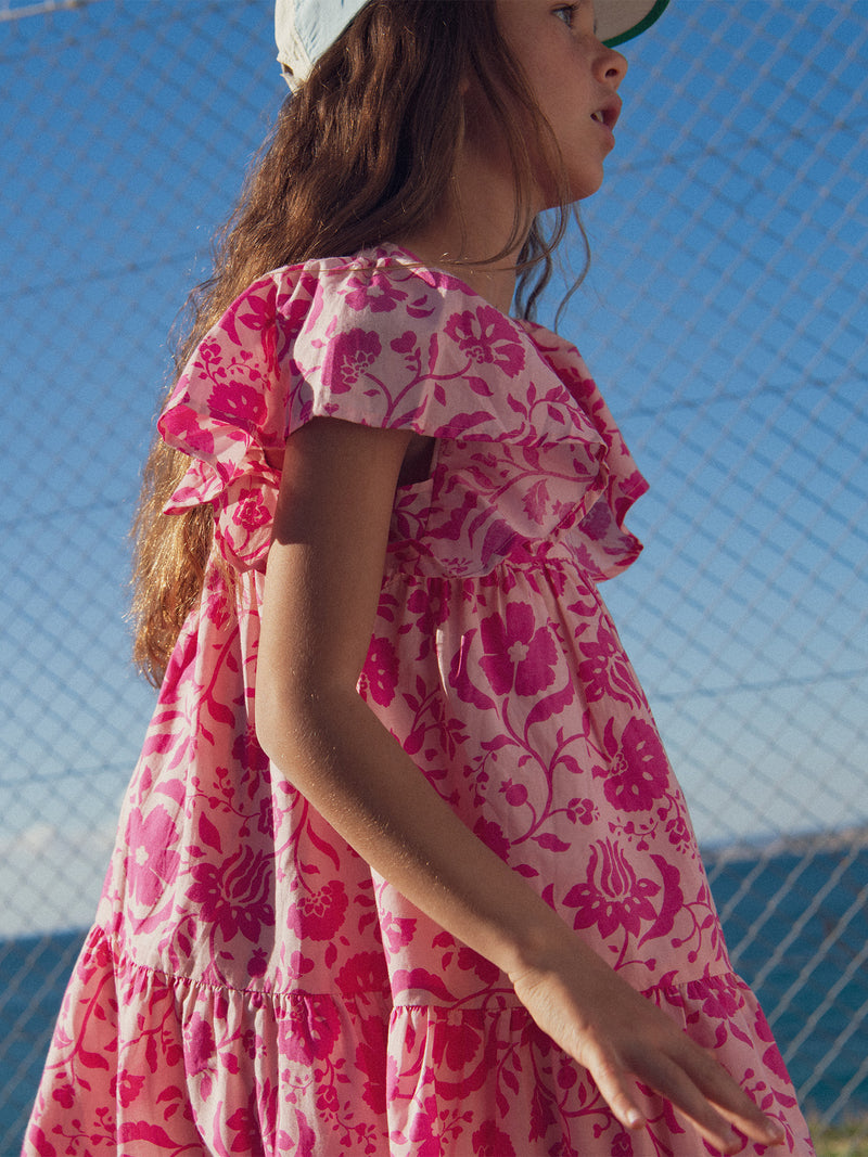 Abito rosa con stampa floreale per bambine