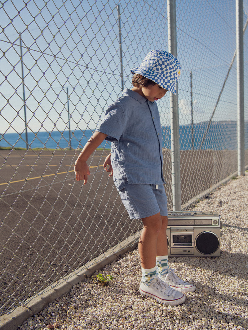 Camicia Blu con Etichetta Fantasia per Ragazzo