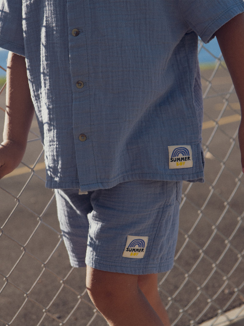 Camicia Blu con Etichetta Fantasia per Ragazzo
