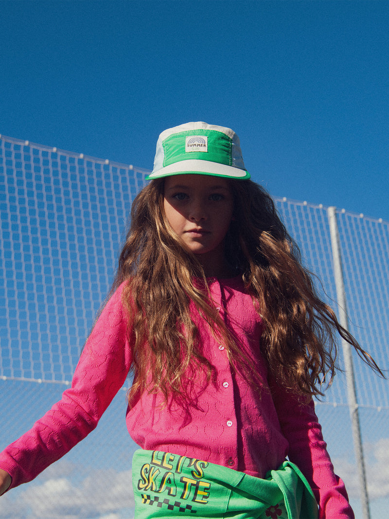 Cardigan rosa a punto cuore per ragazza