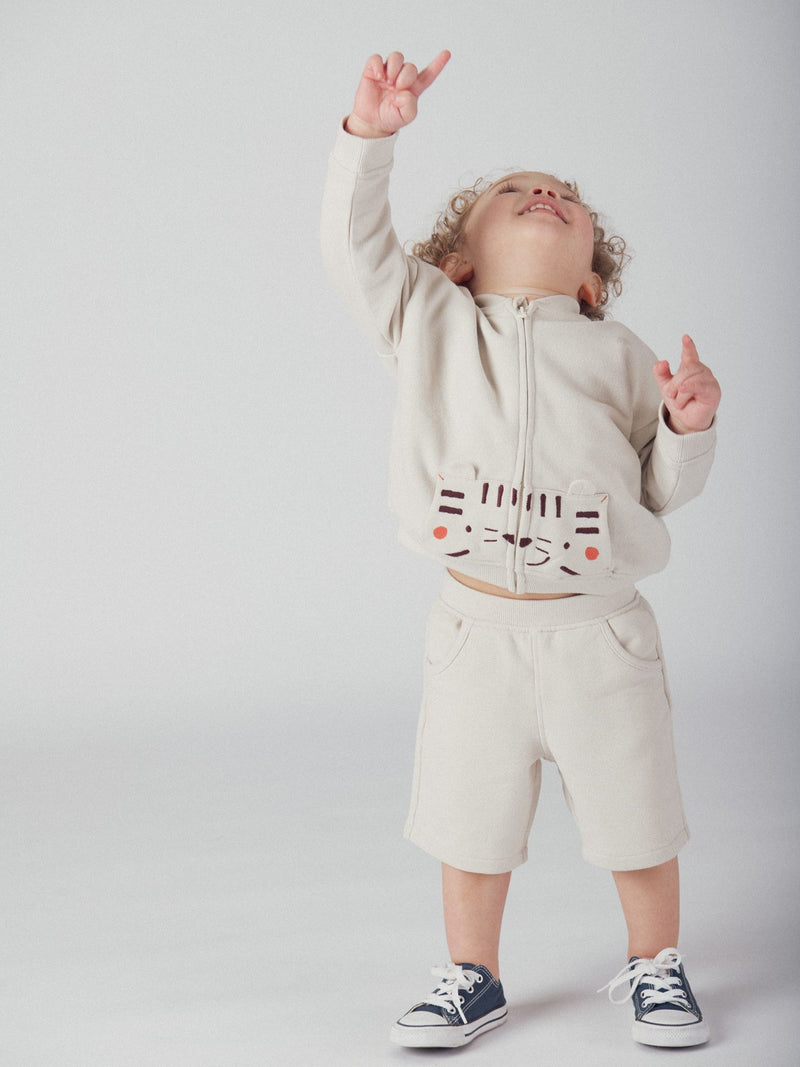 Gilet beige con zip e motivo "Tigre" per bambino