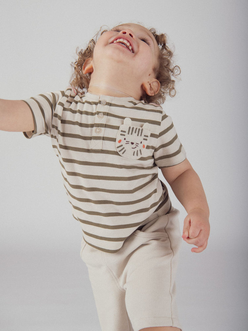T-shirt a righe beige "Tigre" per bambino