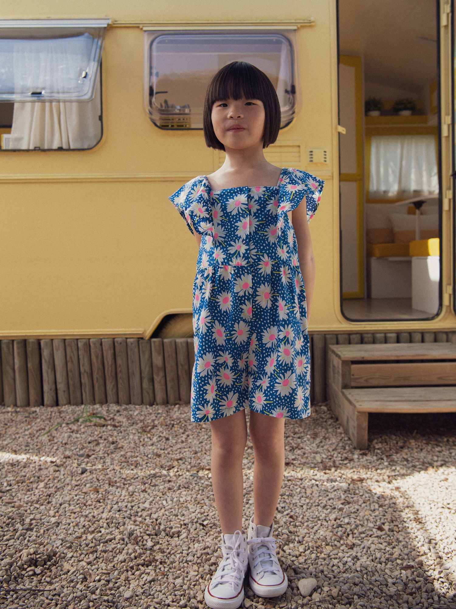 Combinaison blu con stampa floreale per ragazze