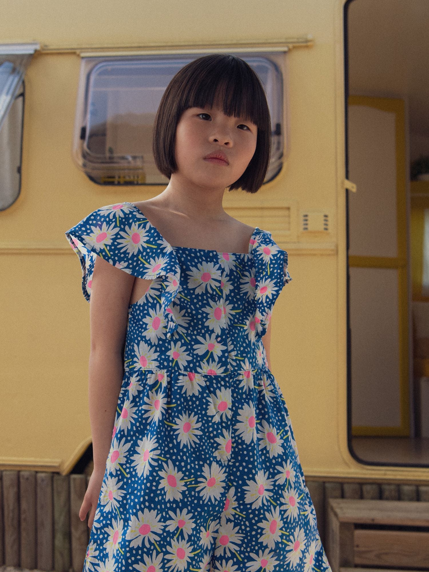 Combinaison blu con stampa floreale per ragazze