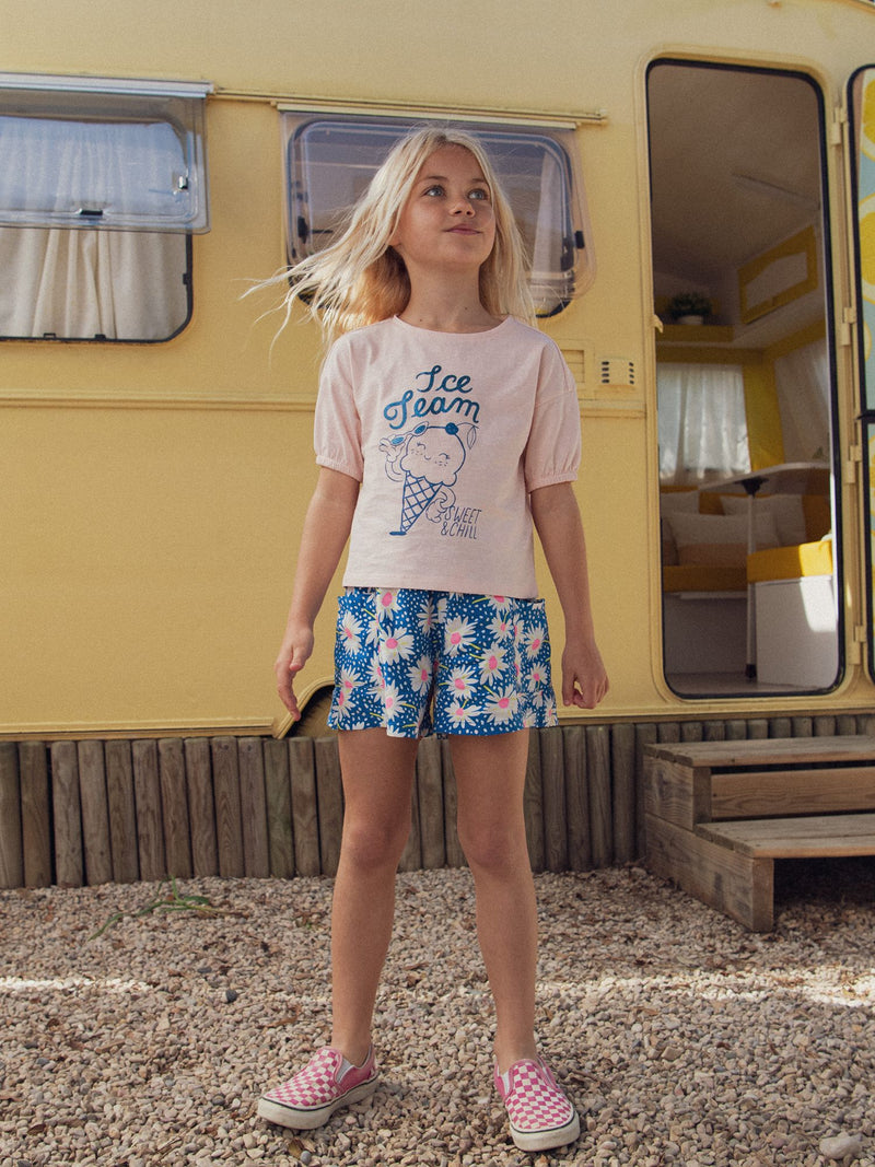 Pantaloni corti blu marino con stampa floreale per ragazze