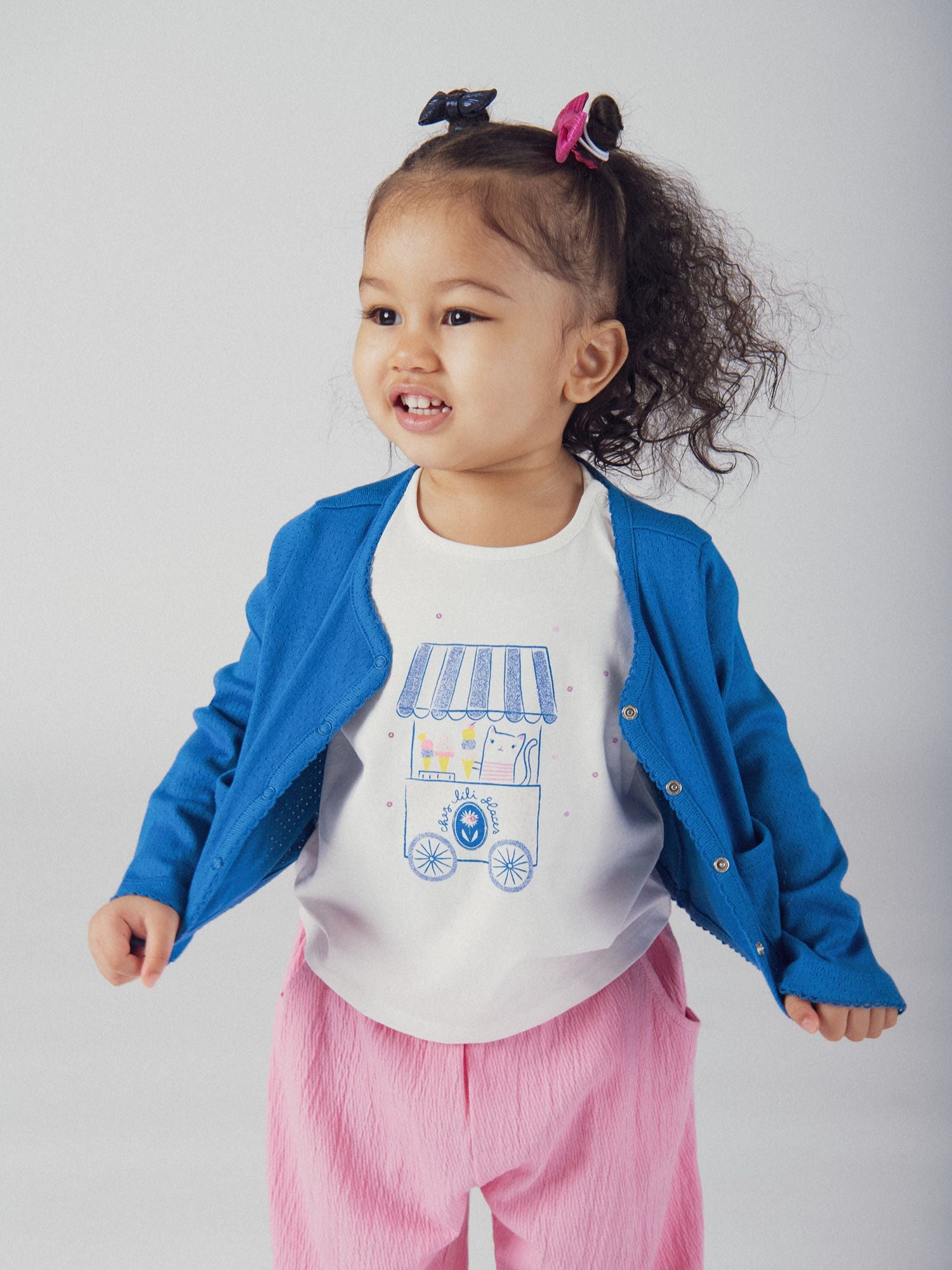 Cardigan in maglia punto aria blu cobalto per bambine