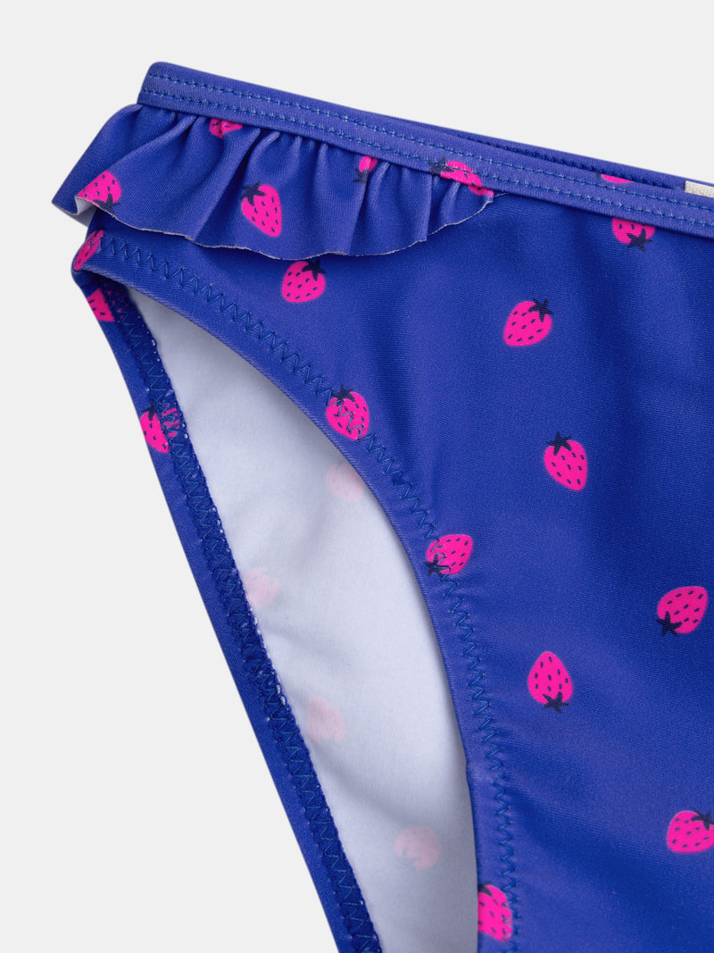 Costume da bagno blu a 2 pezzi con stampa di fragole per ragazze.PRODUCT