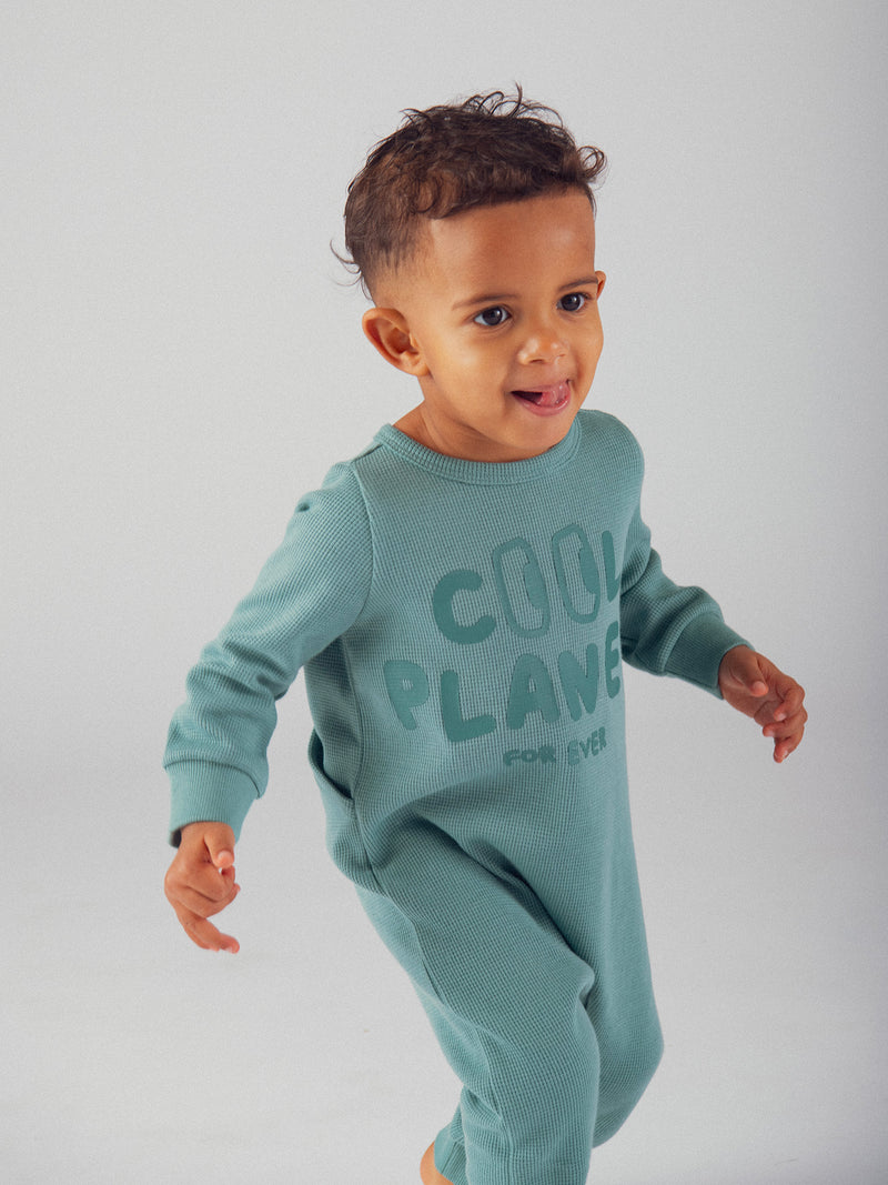 Pigiama verde "Good Vibes" in maglia goffrata per bambino
