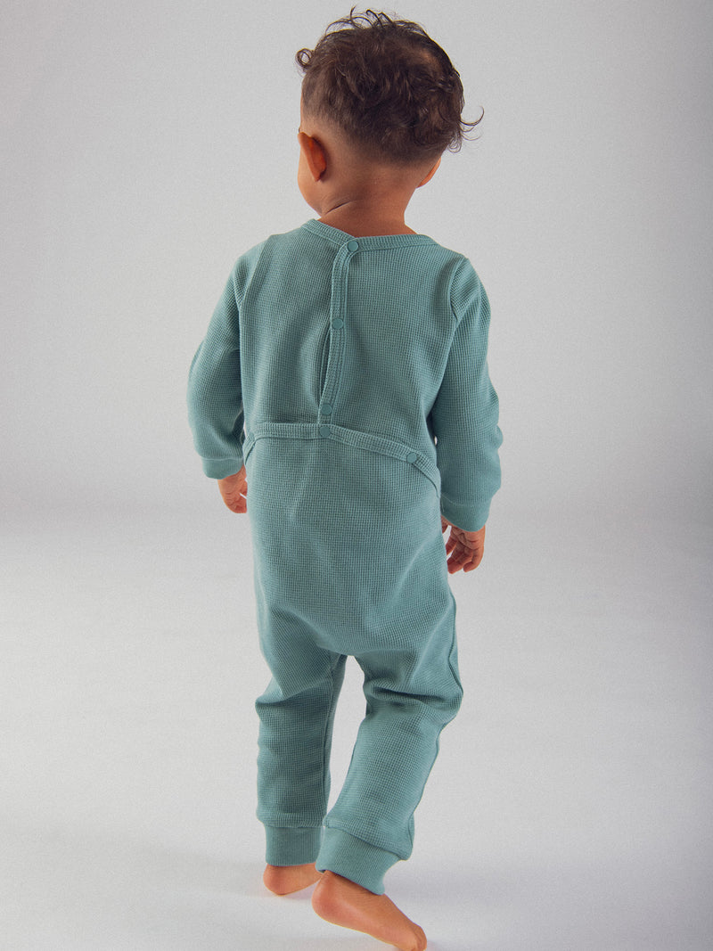 Pigiama verde "Good Vibes" in maglia goffrata per bambino