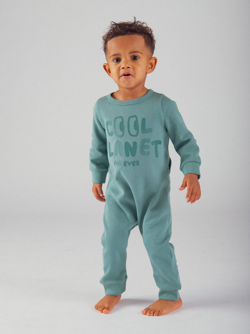 Pigiama verde "Good Vibes" in maglia goffrata per bambino