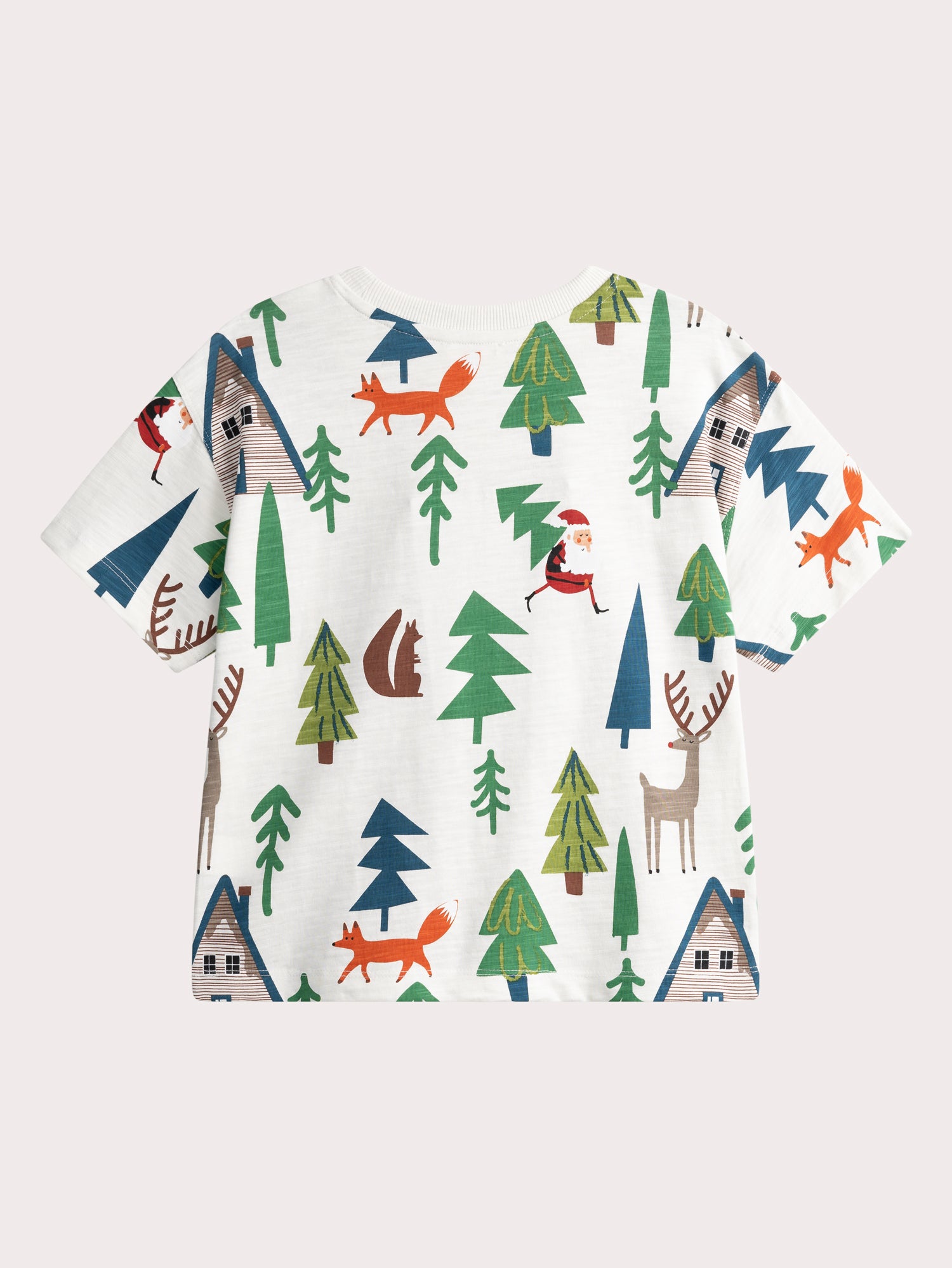 T-shirt a maniche corte ecru con stampa natalizia per ragazzi