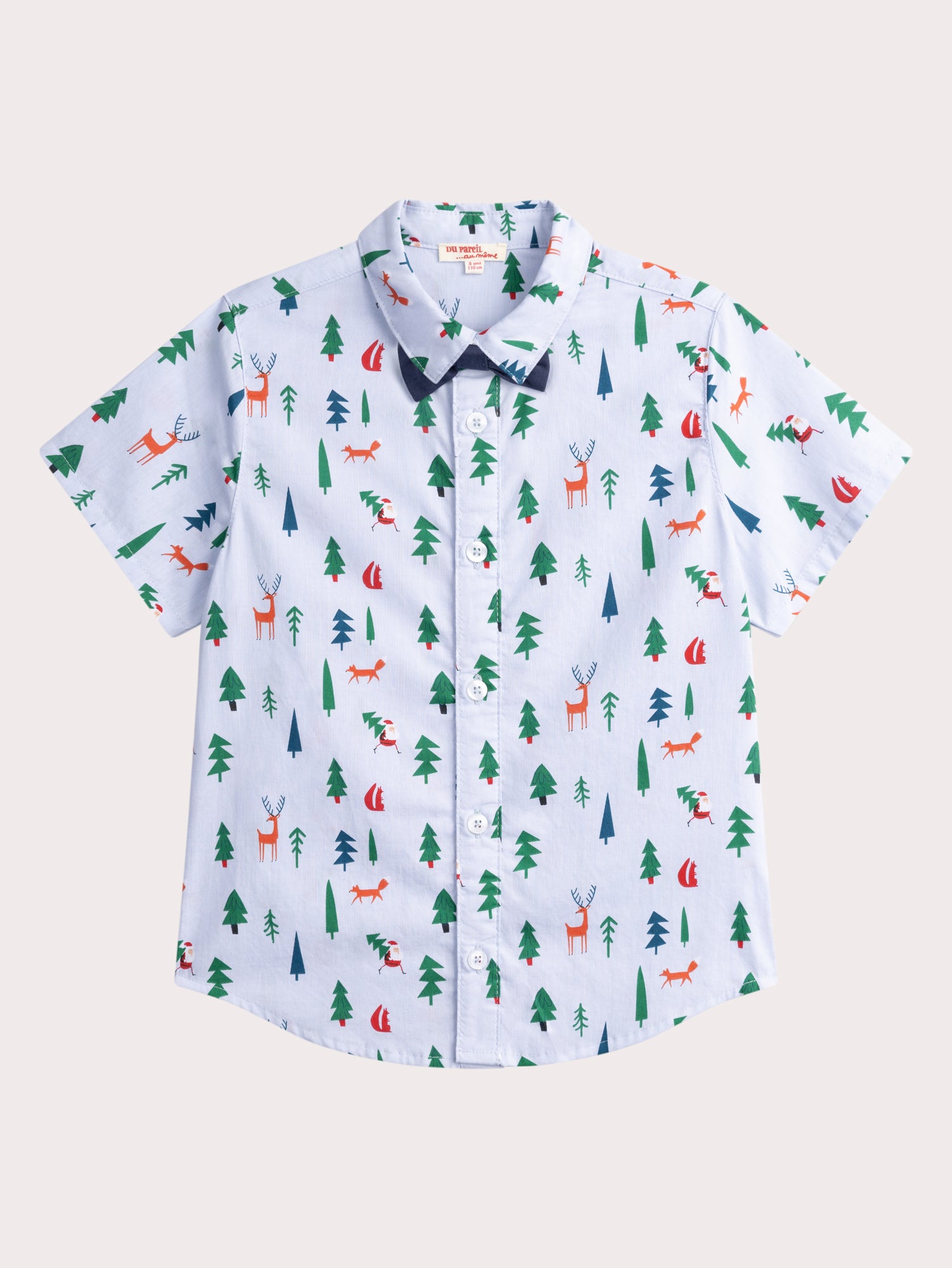 Camicia a Maniche Corte Blu Stampata con Fiocco