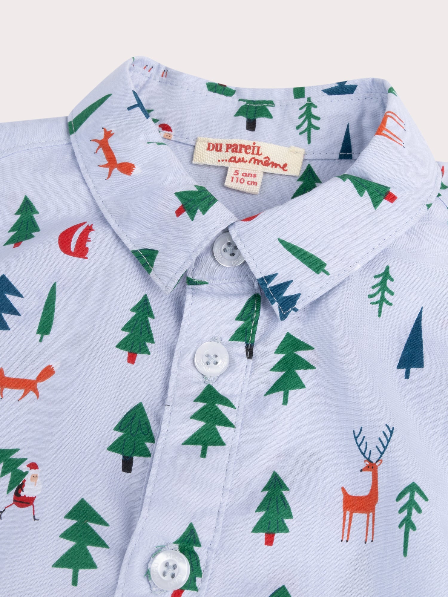 Camicia a Maniche Corte Blu Stampata con Fiocco