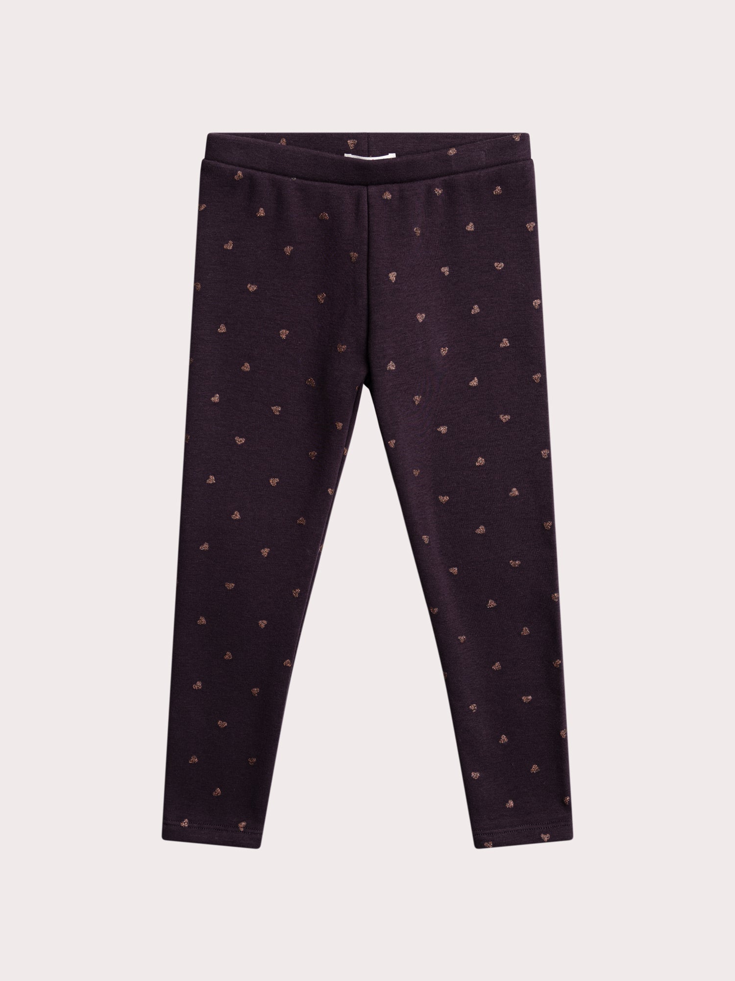 Legging viola con stampa a cuore e glitter
