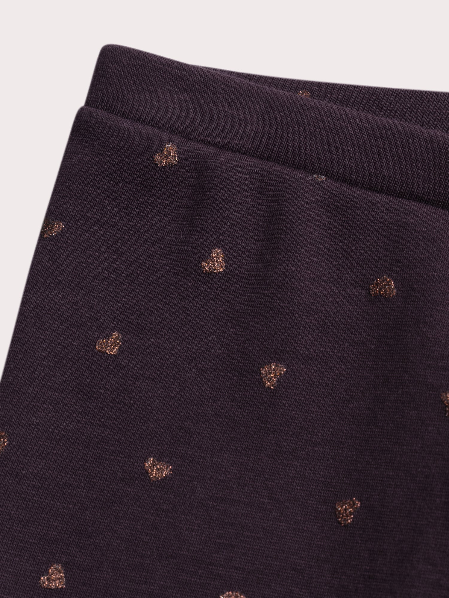 Legging viola con stampa a cuore e glitter