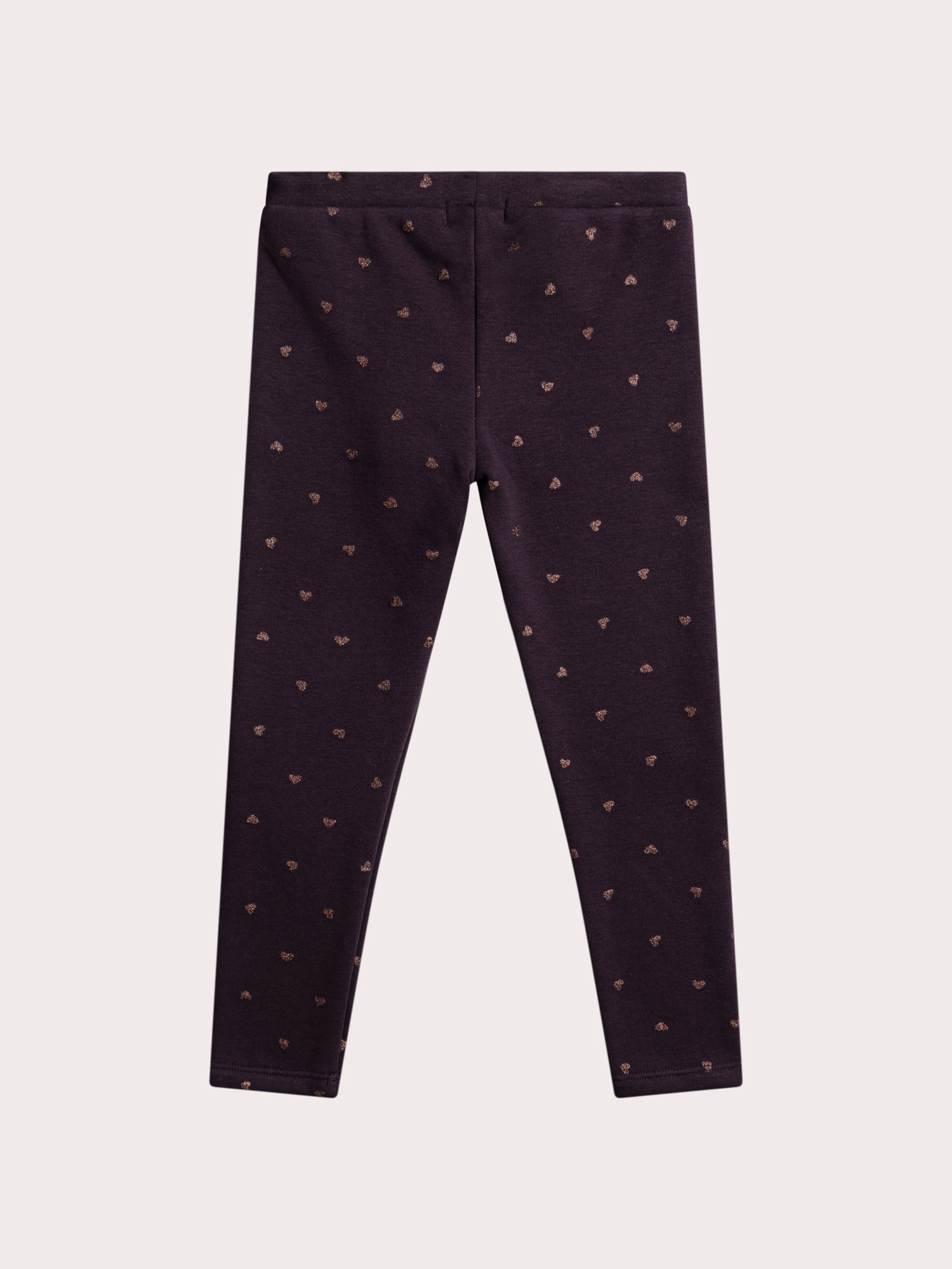 Legging viola con stampa a cuore e glitter