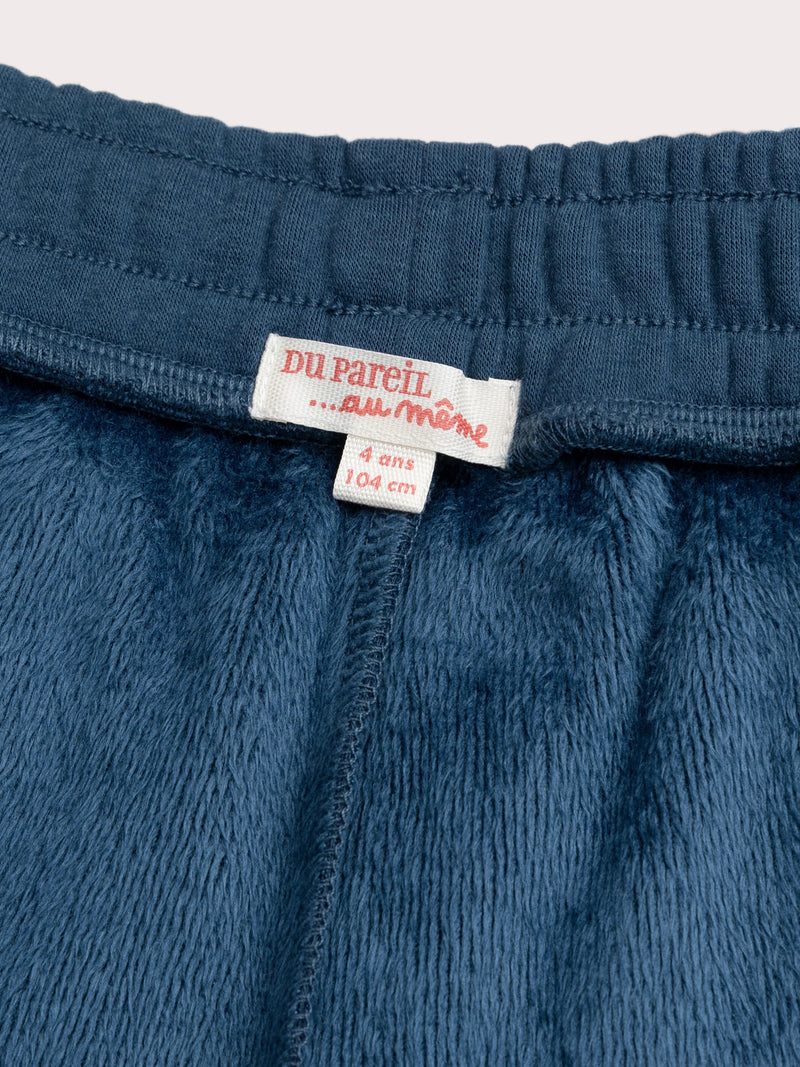 Jogging bleu brodé en molleton fourré