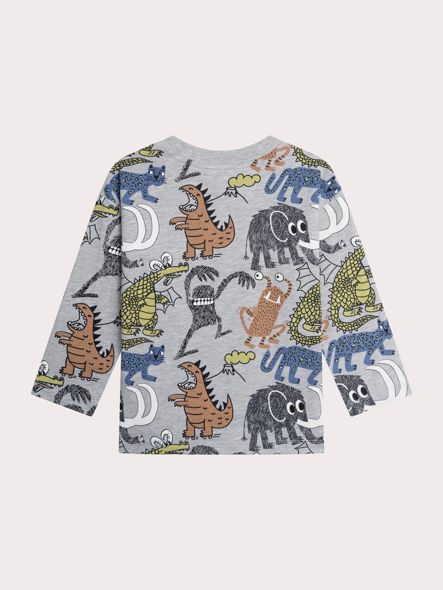 T-shirt grigio mélange con stampa di animali e mostri
