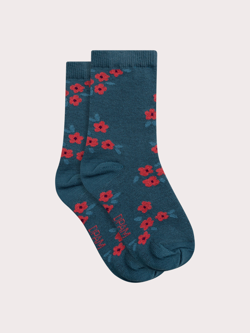 Calzini Blu con Motivo Floreale per Ragazze