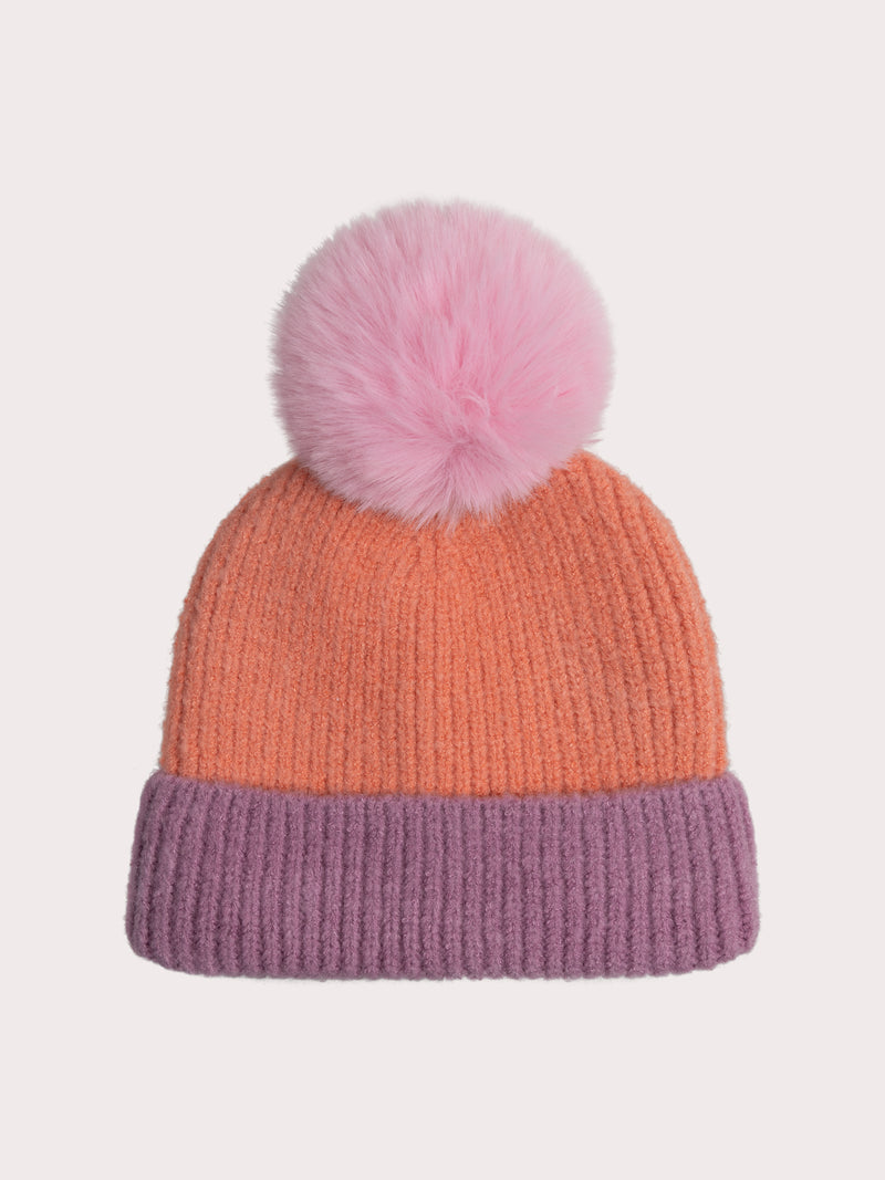Cappello bicolore con pompon per ragazze