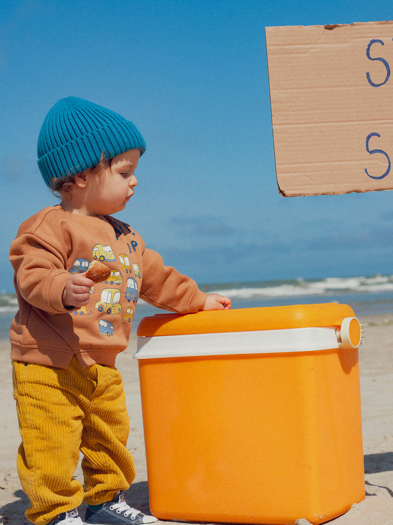 Cappello blu a coste per bambino