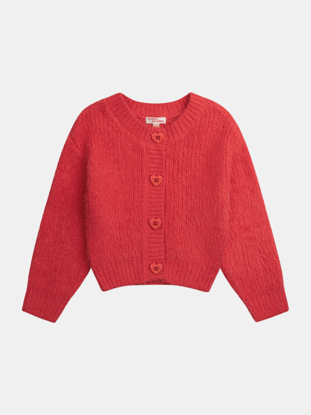 Cardigan rosso con bottoni a cuore per bambina