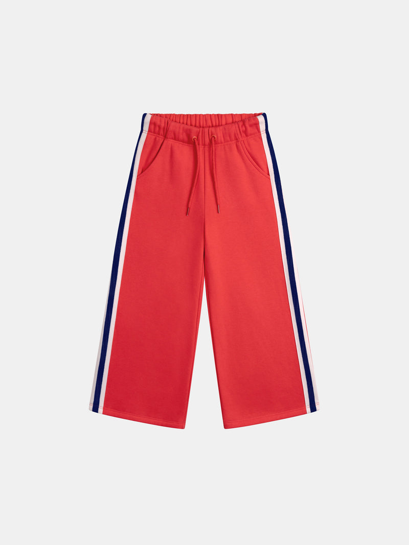 Pantaloni rossi in felpa con strisce colorate per ragazze